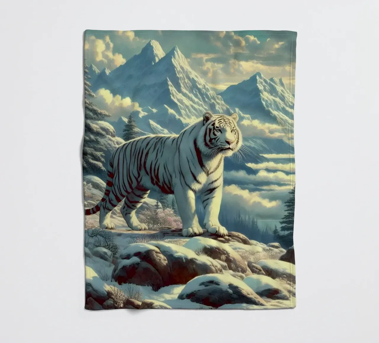 WHITE TIGER fleece blanket by RUBIANT ART