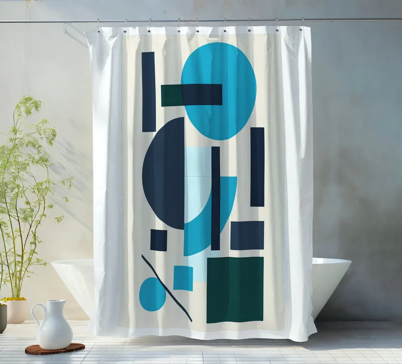 Oceanic Construct shower curtain by Robert