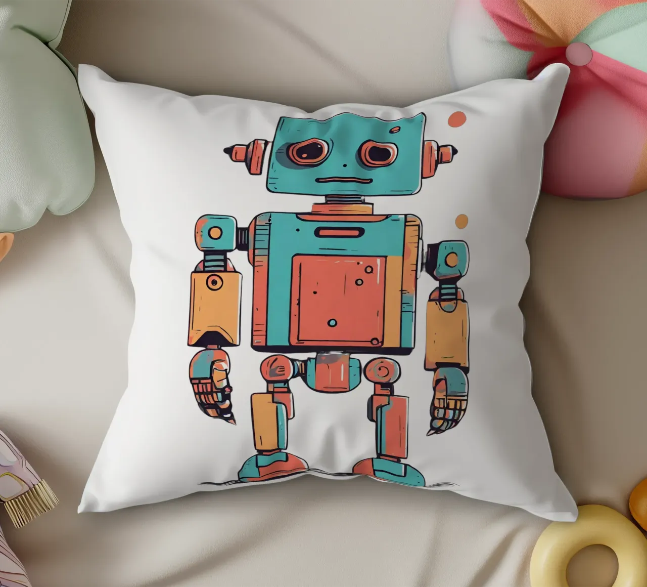 Ptit robot 1 decorative cushion by Rezh creations