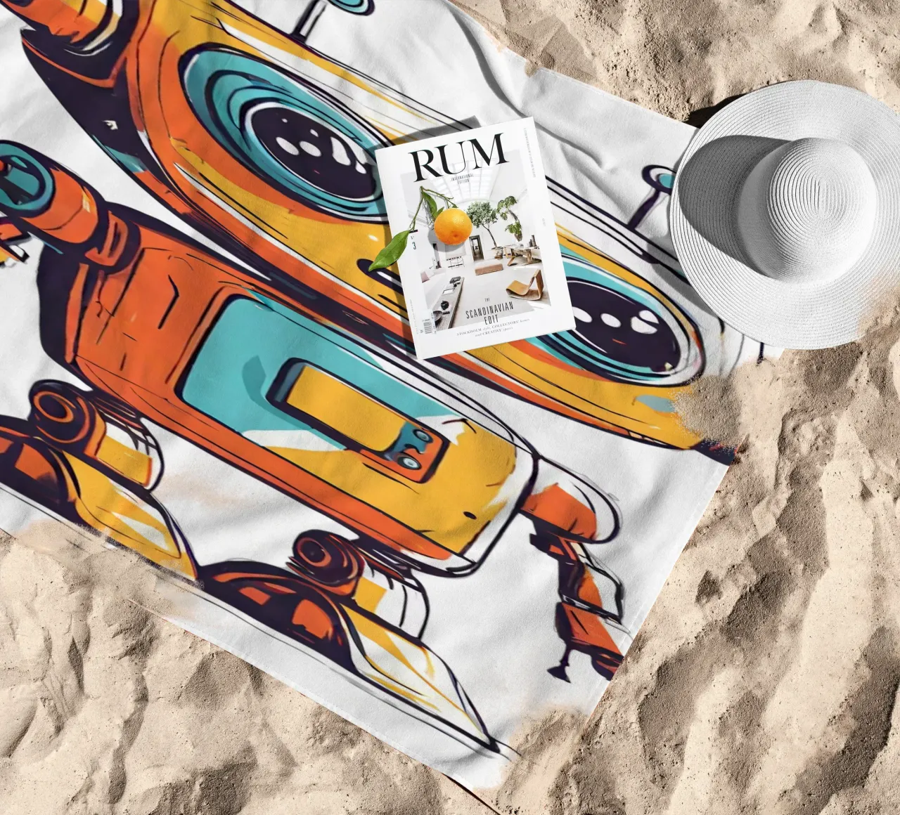 Ptit robot 3 beach towel by Rezh creations
