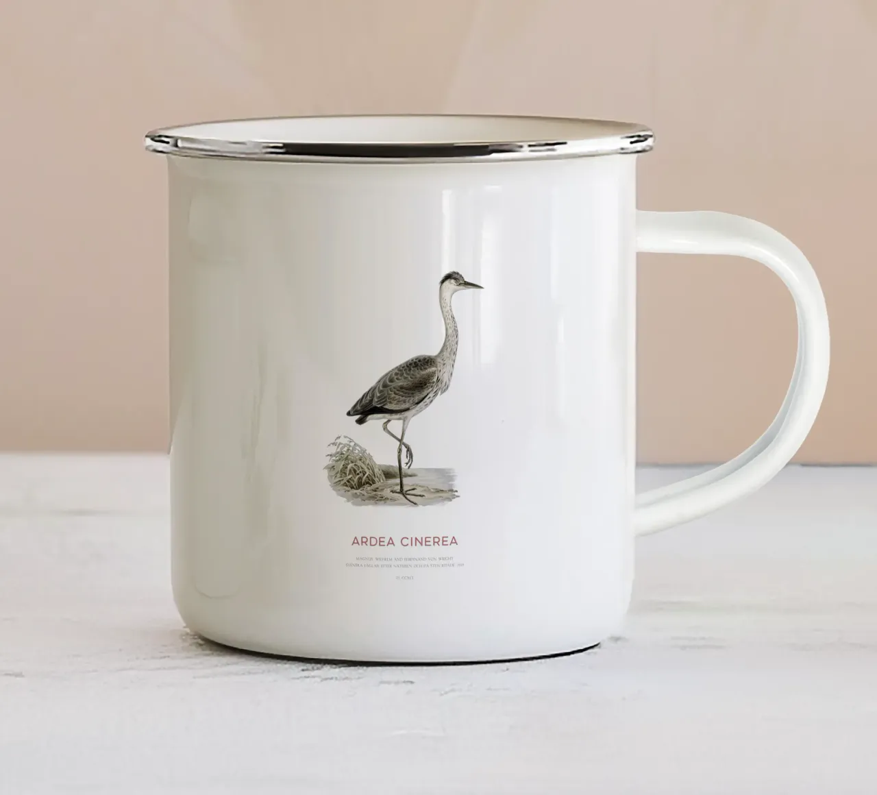 Airone cenerino o Ardea cinerea tazza in smalto da Vintagrafica