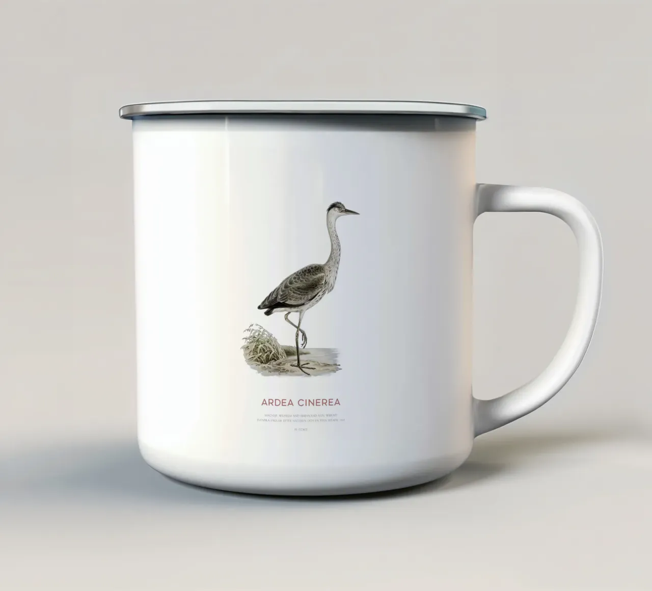 Airone cenerino o Ardea cinerea tazza in smalto da Vintagrafica
