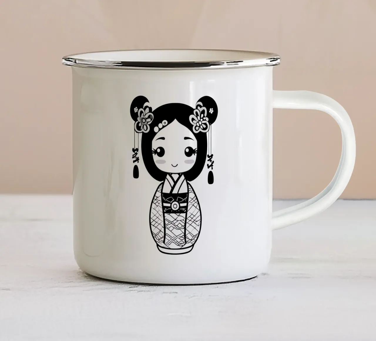 Piccola geisha 3 tazza in smalto da Rezh creations