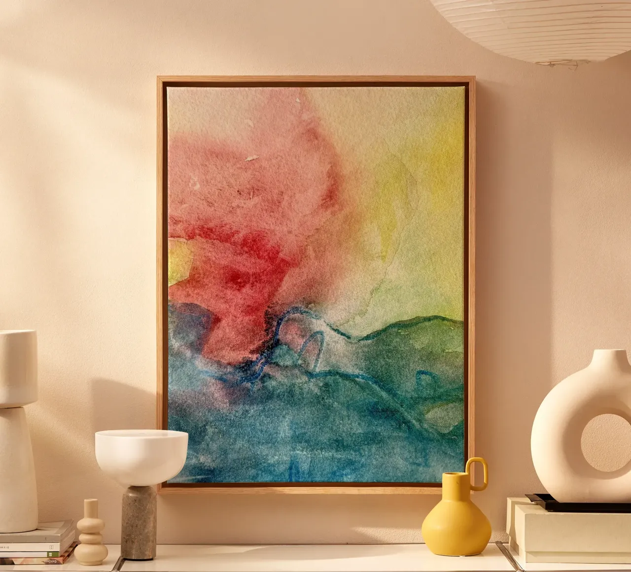 Abstrakt mit Blau I Leinwand mit Schattenfugenrahmen von kirstenschankweiler