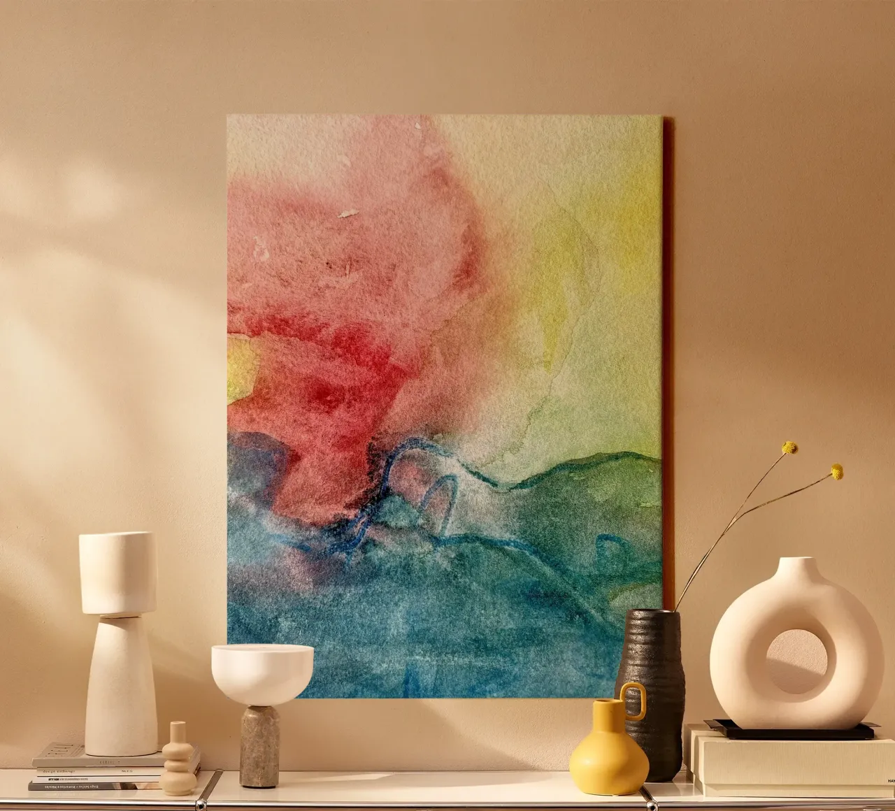 Abstrakt mit Blau I Leinwand mit Schattenfugenrahmen von kirstenschankweiler