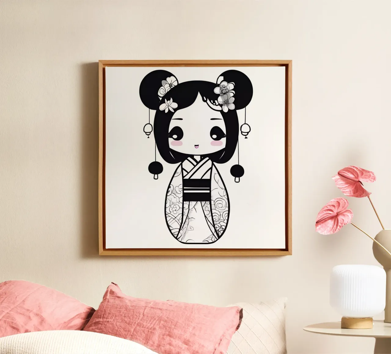 Kleine Geisha 5 canvas met Baklijst van Rezh creations