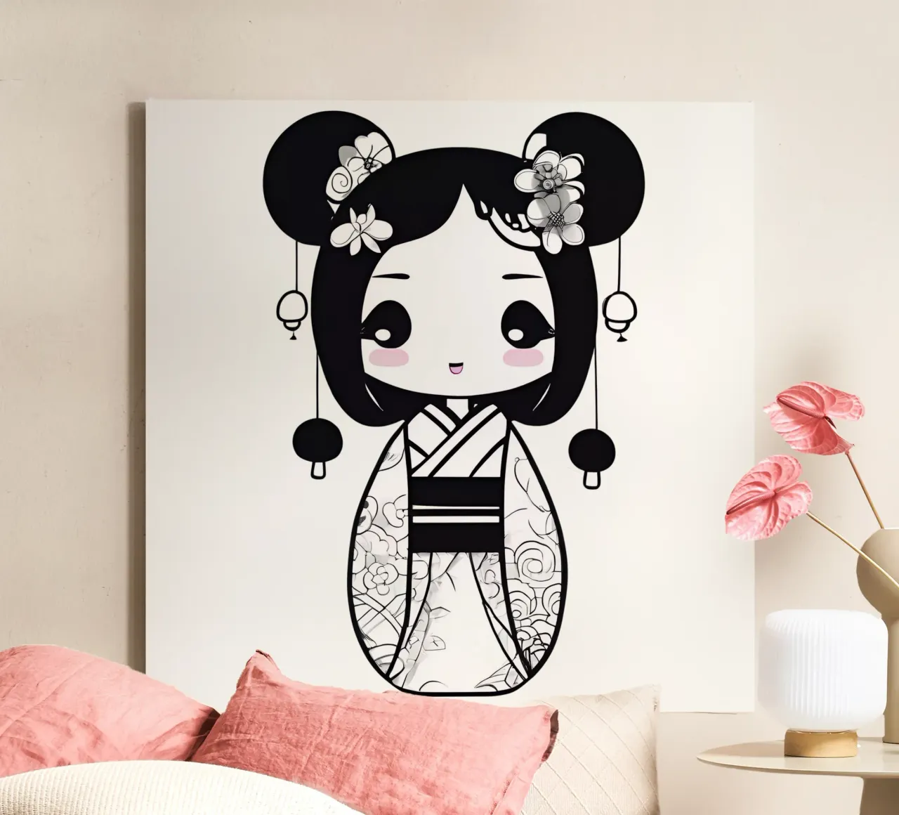 Kleine Geisha 5 canvas met Baklijst van Rezh creations