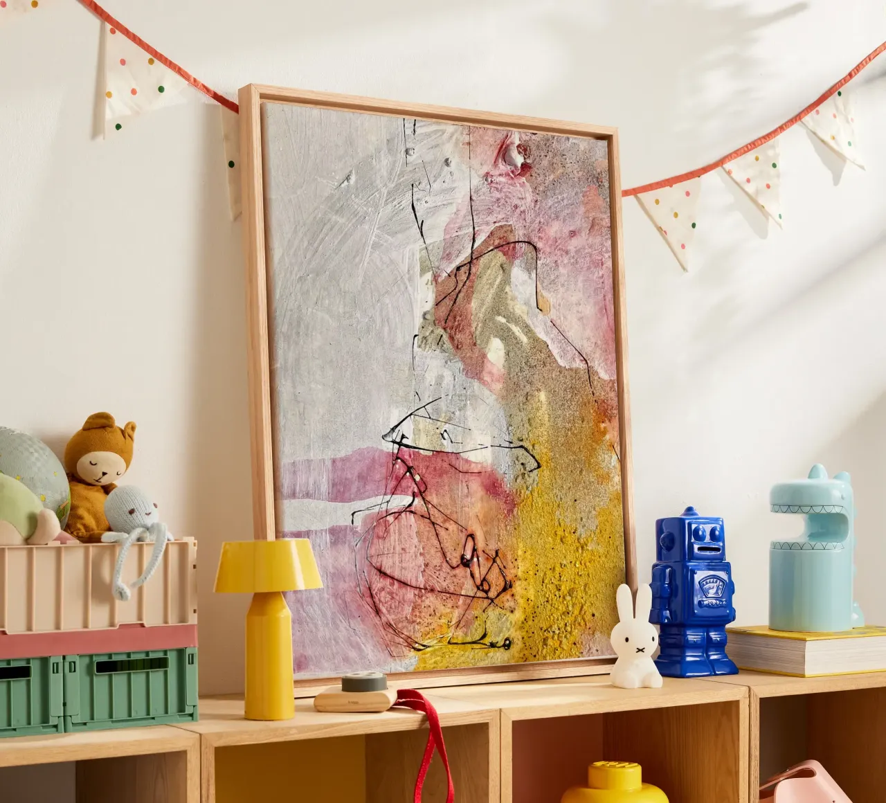 Abstrakt mit Pink II Leinwand mit Schattenfugenrahmen von kirstenschankweiler