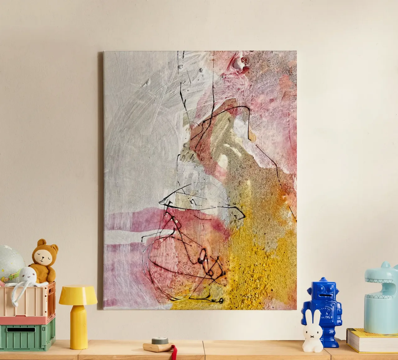 Abstrakt mit Pink II Leinwand mit Schattenfugenrahmen von kirstenschankweiler