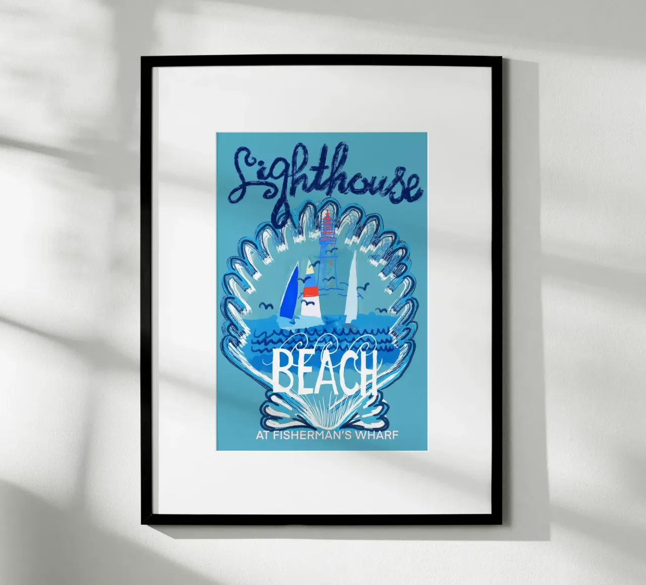 Poster della spiaggia del faro II poster con telaio in legno da Cartissi