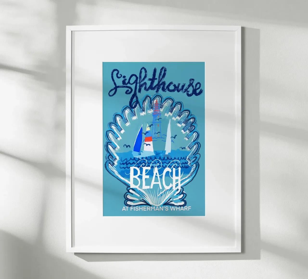 Poster della spiaggia del faro II poster con telaio in legno da Cartissi