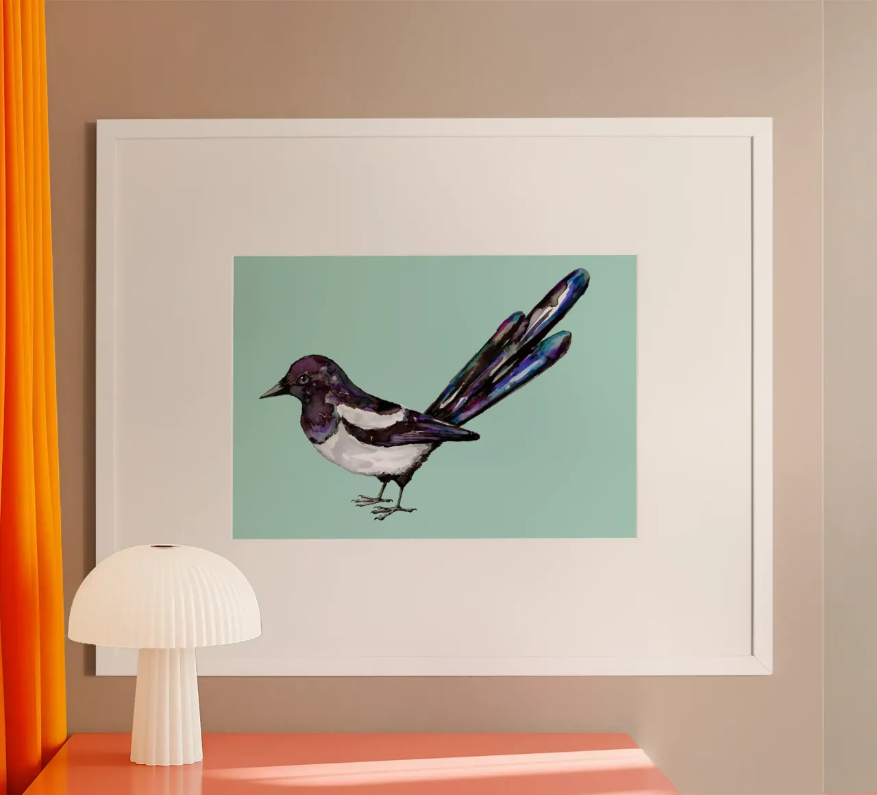 Ekster aquarel tekening poster met aluminium frame van BwiseLizzy