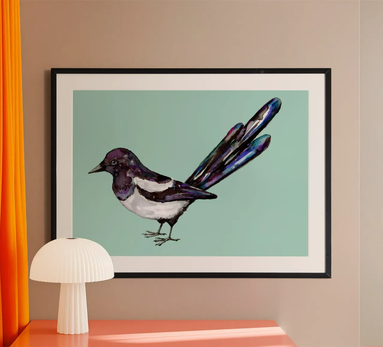 Ekster aquarel tekening poster met aluminium frame van BwiseLizzy