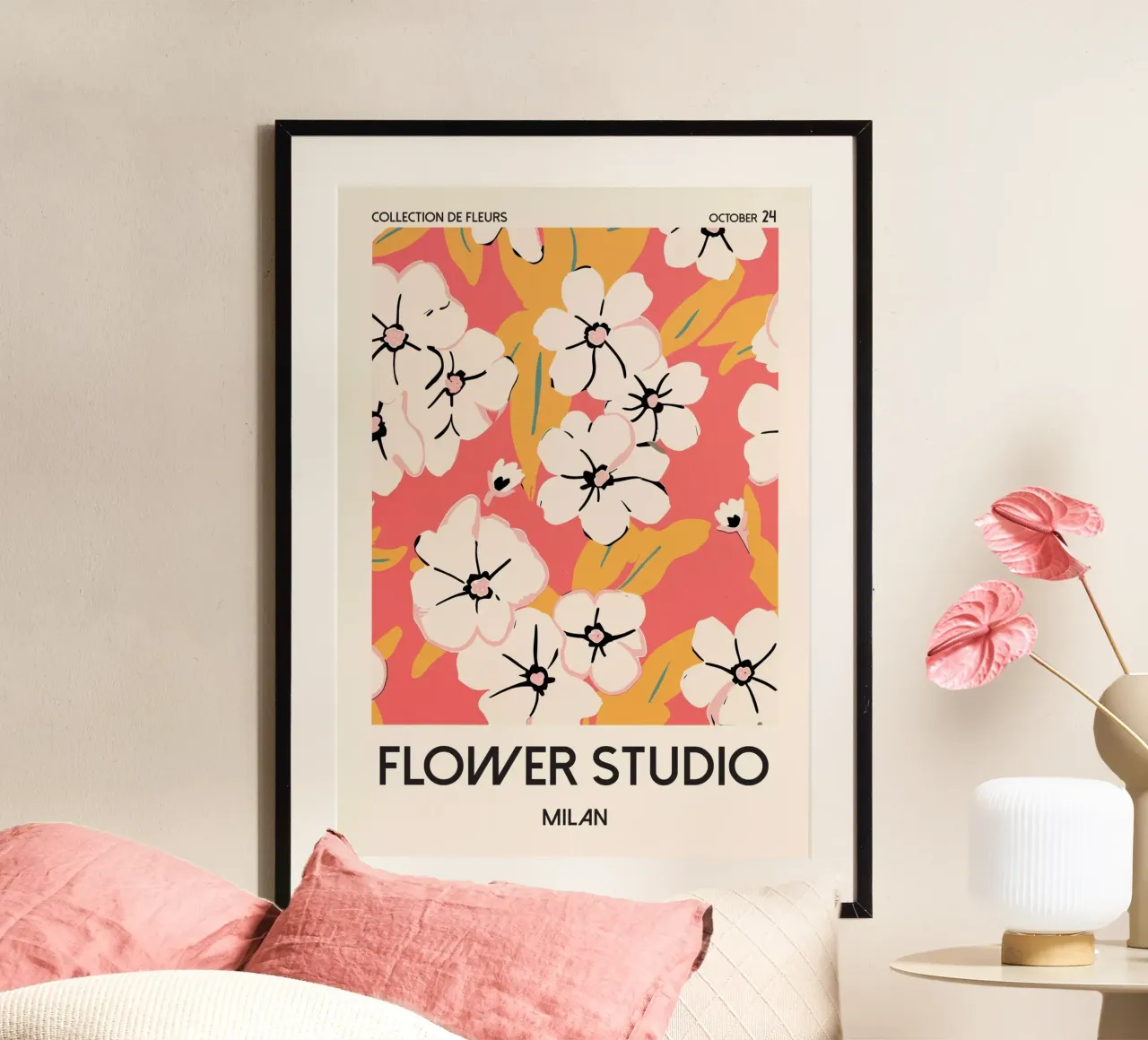 Fiori eleganti - estetica moderna per la vostra casa poster con telaio in plastica da Studio Mooodz