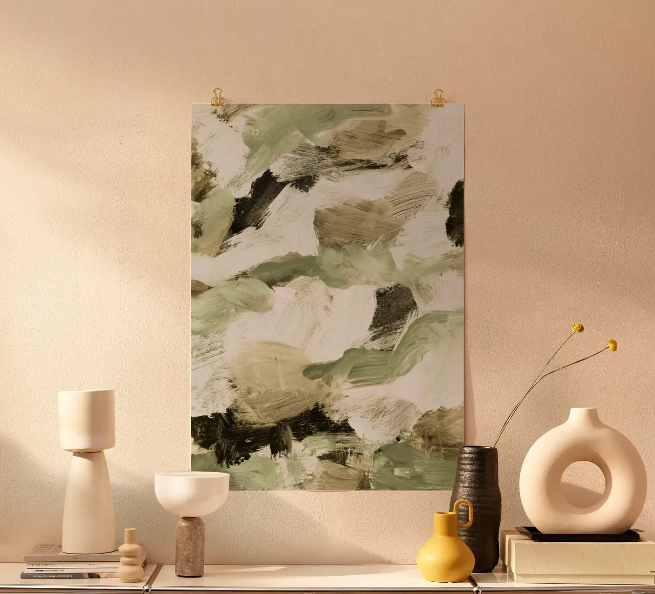 Abstract Painting VI Tan and Green carta hahnemühle da IRIS LEHNHARDT FINE ART