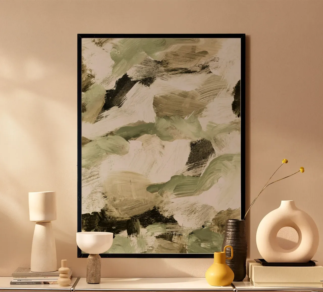 Abstract Painting VI Tan and Green carta hahnemühle da IRIS LEHNHARDT FINE ART