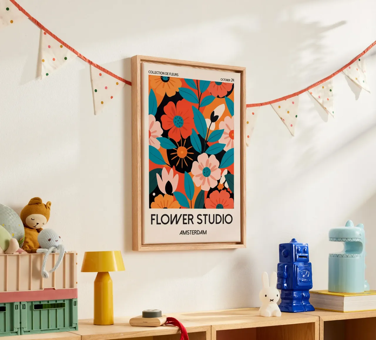 Florale lichtheid - minimalisme voor moderne kamers canvas met Baklijst van Studio Mooodz