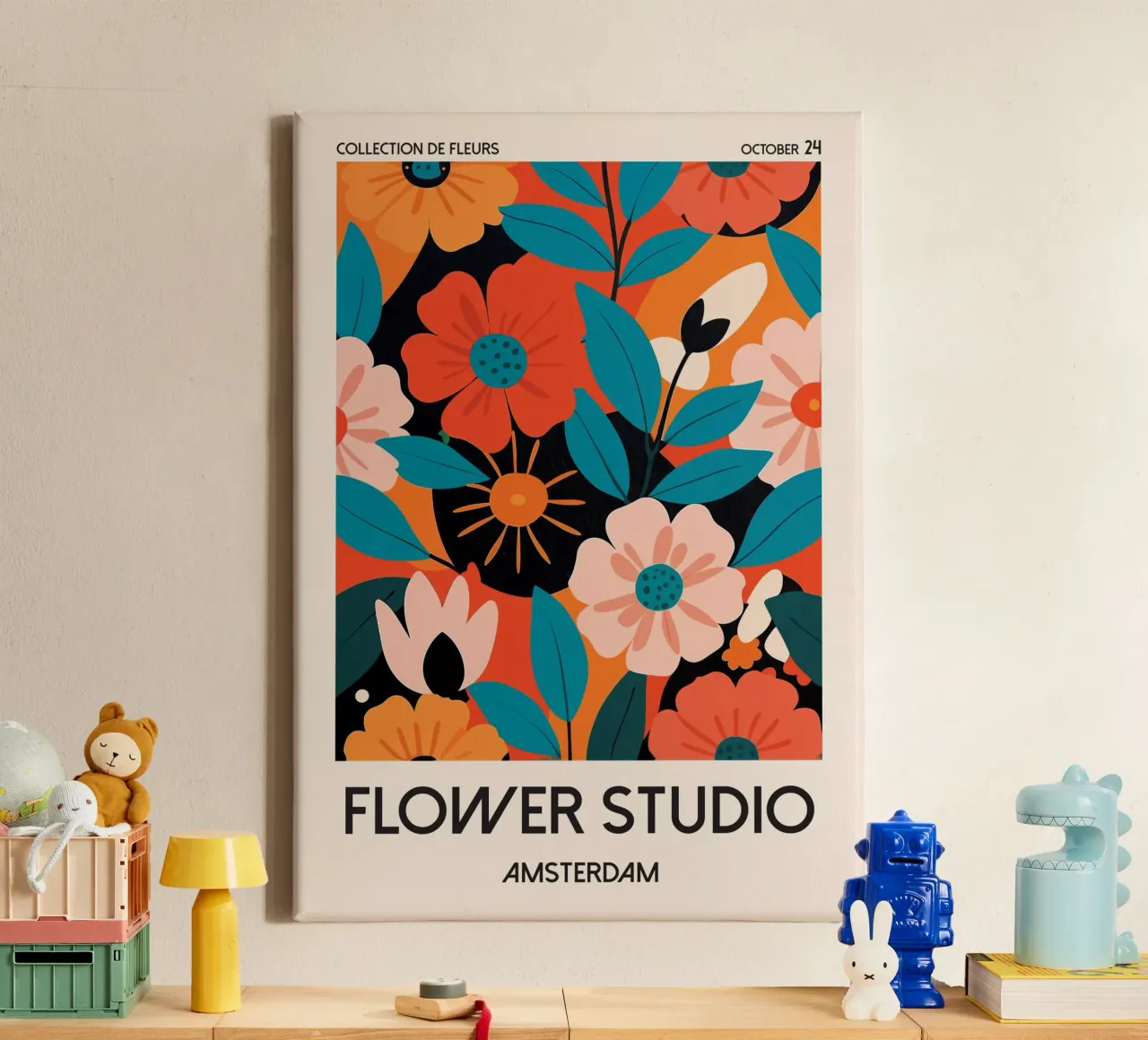 Florale lichtheid - minimalisme voor moderne kamers canvas met Baklijst van Studio Mooodz