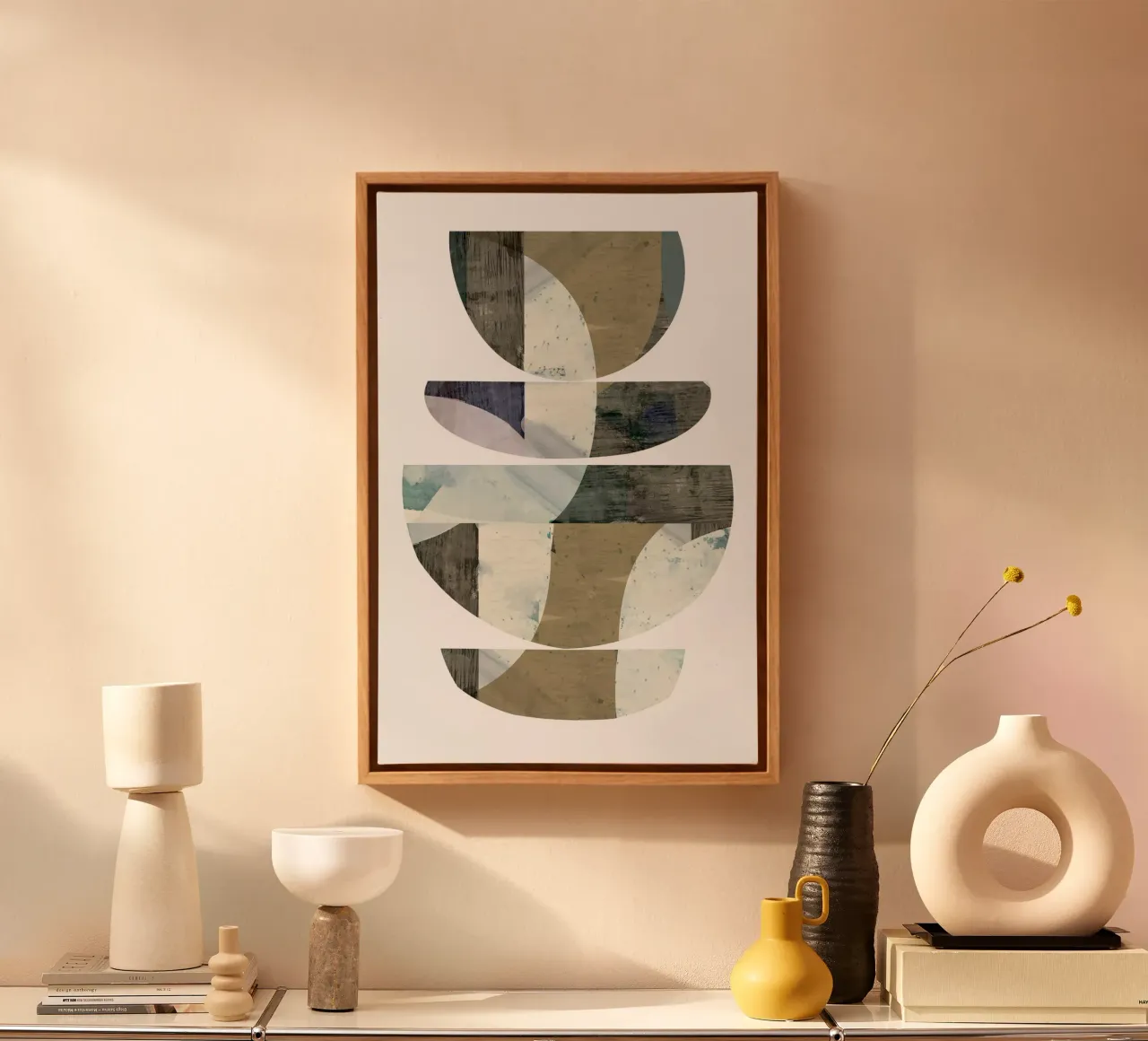 Blauwe halve cirkels III canvas met Baklijst van Cartissi