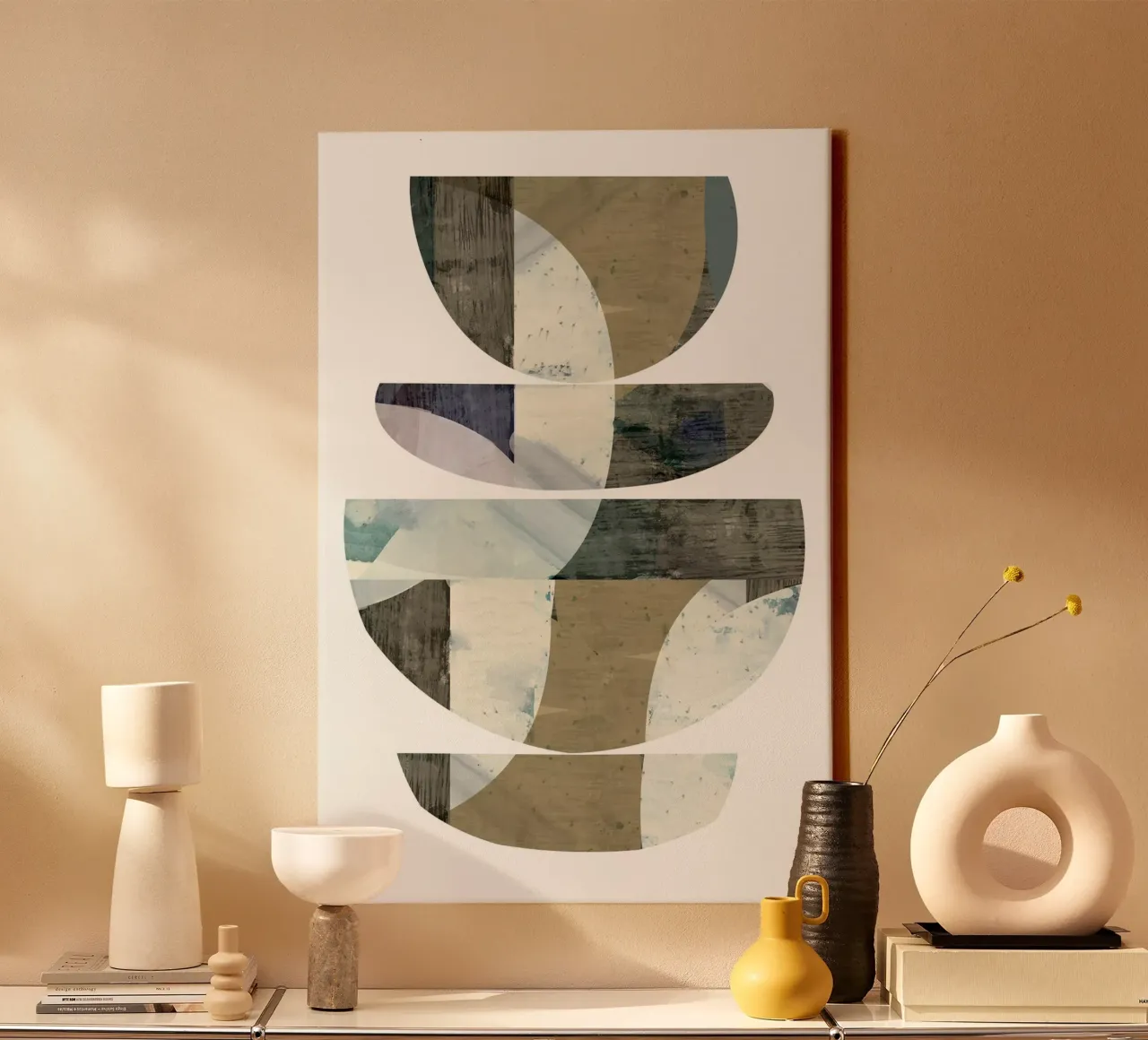 Blauwe halve cirkels III canvas met Baklijst van Cartissi