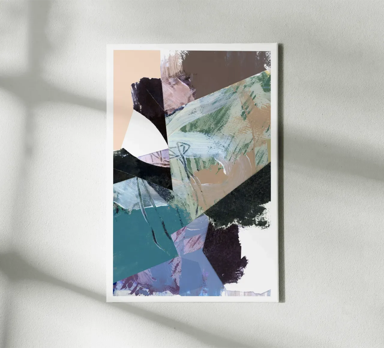 Blau Schwarz Neutral Weiß Abstrakt II Leinwand mit Schattenfugenrahmen von Cartissi