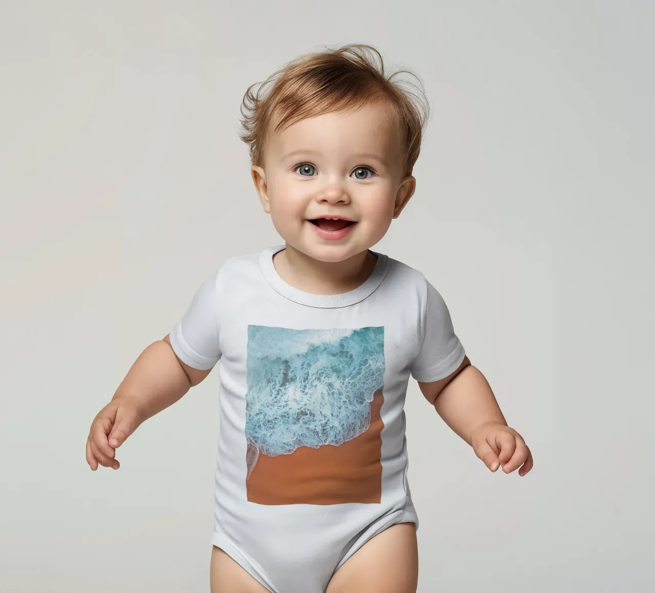 Sea waves on sand - calming coastal art short-sleeve baby romper by Whole©