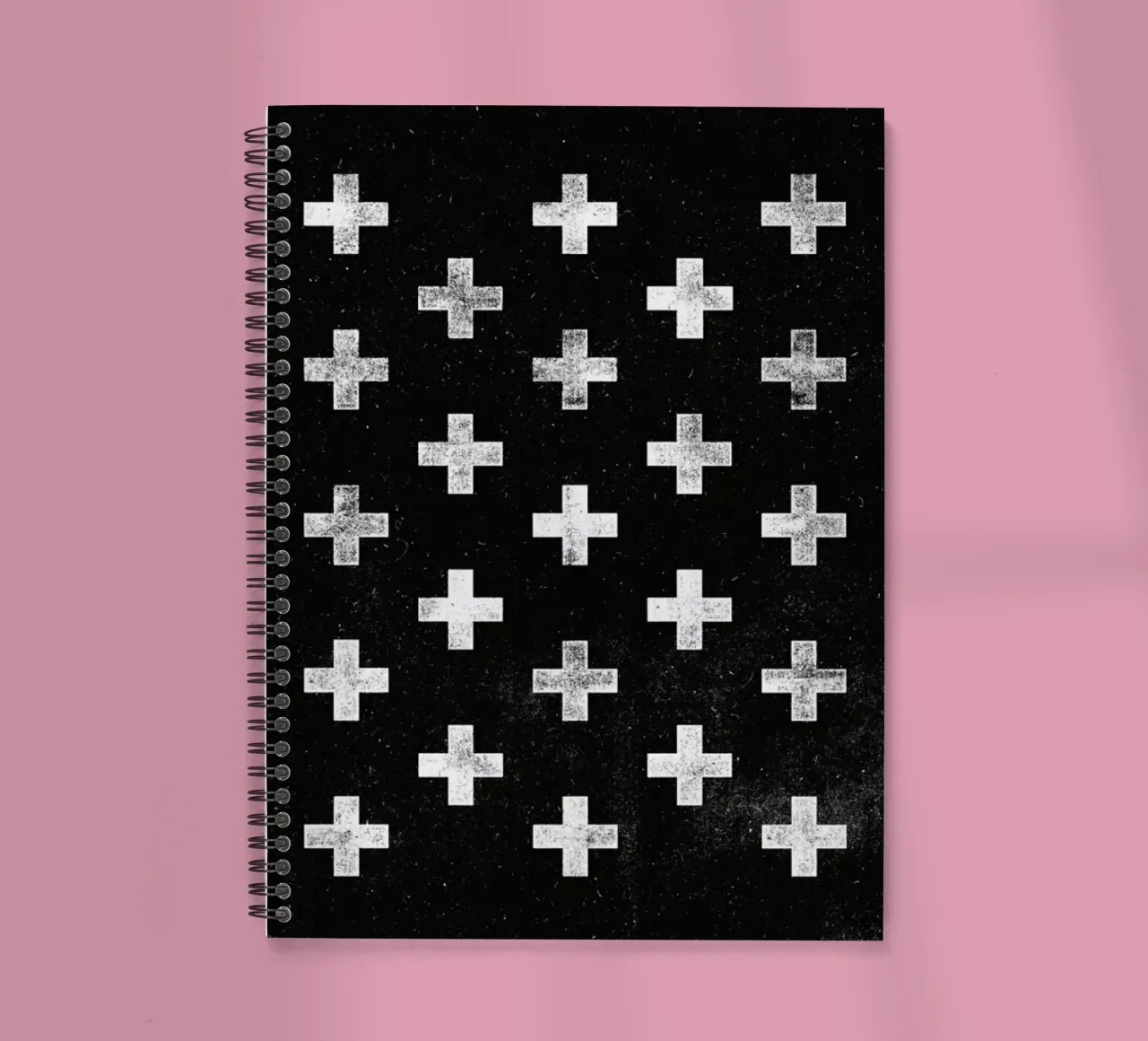 Swiss Cross Geometric Pattern in Monochrome Black and White spiral notebook by THE MOTIVATED TYPE