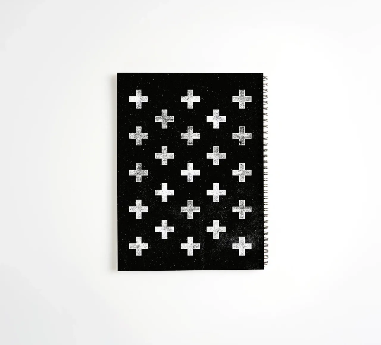 Swiss Cross Geometric Pattern in Monochrome Black and White spiral notebook by THE MOTIVATED TYPE