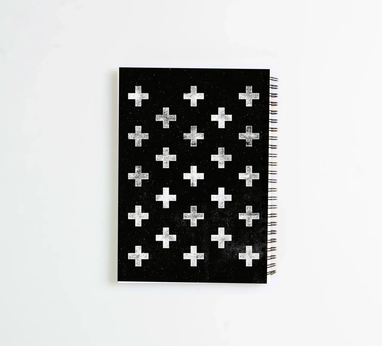 Swiss Cross Geometric Pattern in Monochrome Black and White spiral notebook by THE MOTIVATED TYPE