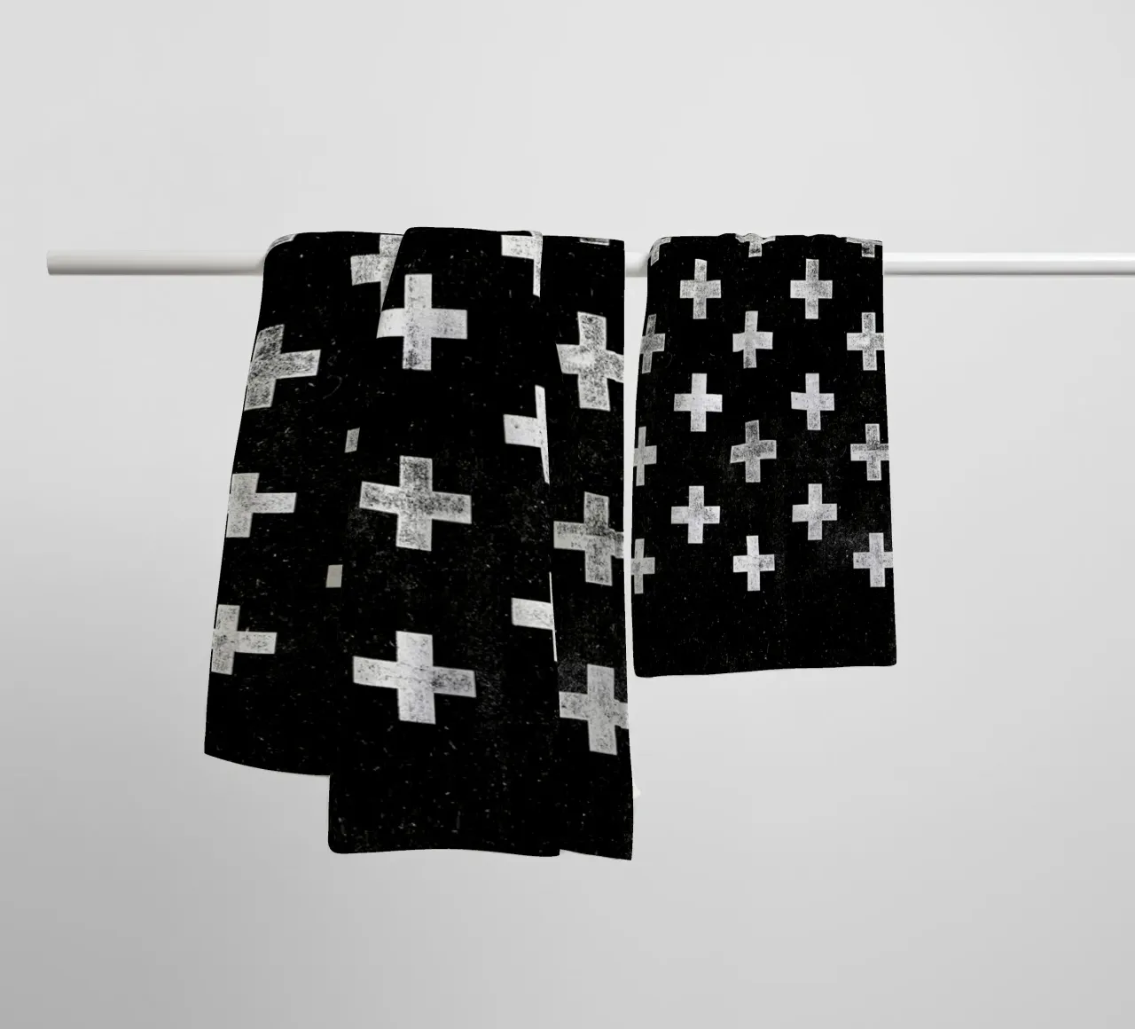 Swiss Cross Geometric Pattern in Monochrome Black and White towel by THE MOTIVATED TYPE