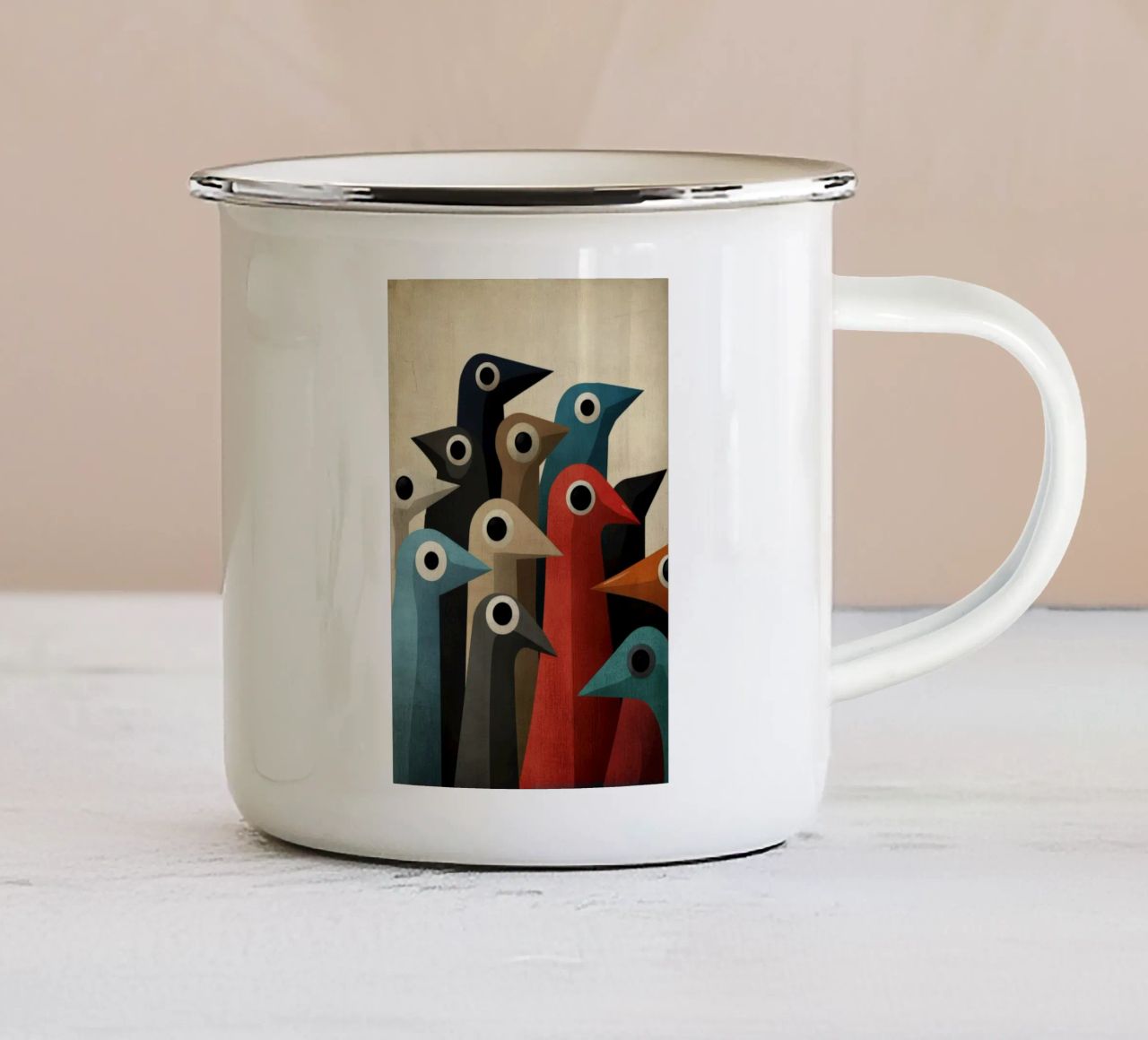 Pecking tazza in smalto da Art Unleashed