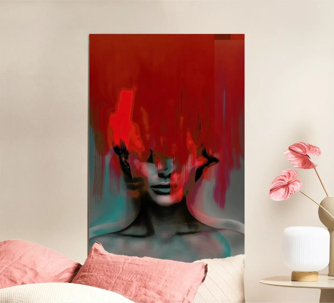 Frau Subtle Red Head Mix poster con telaio in legno da Marko Köppe