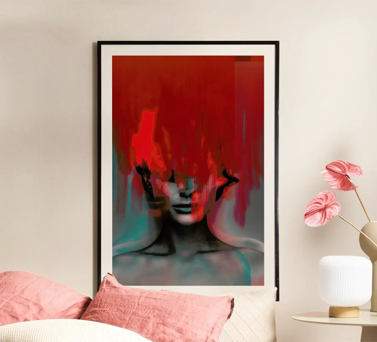 Frau Subtle Red Head Mix poster con telaio in legno da Marko Köppe