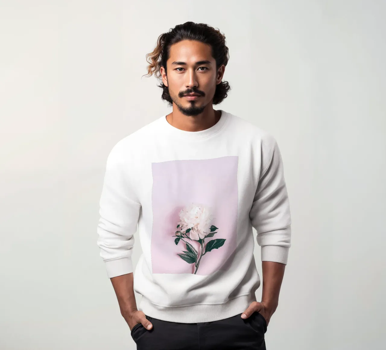 Peony on pink - minimalist floral art sweatshirt by Whole©