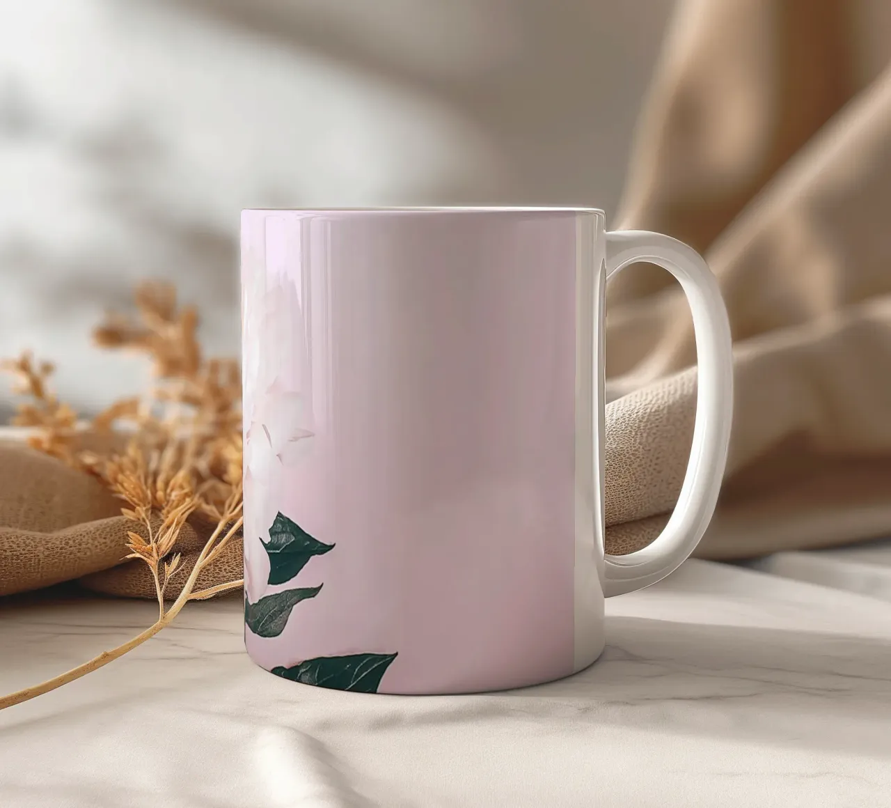 Peony on pink - minimalist floral art ceramic mug by Whole©
