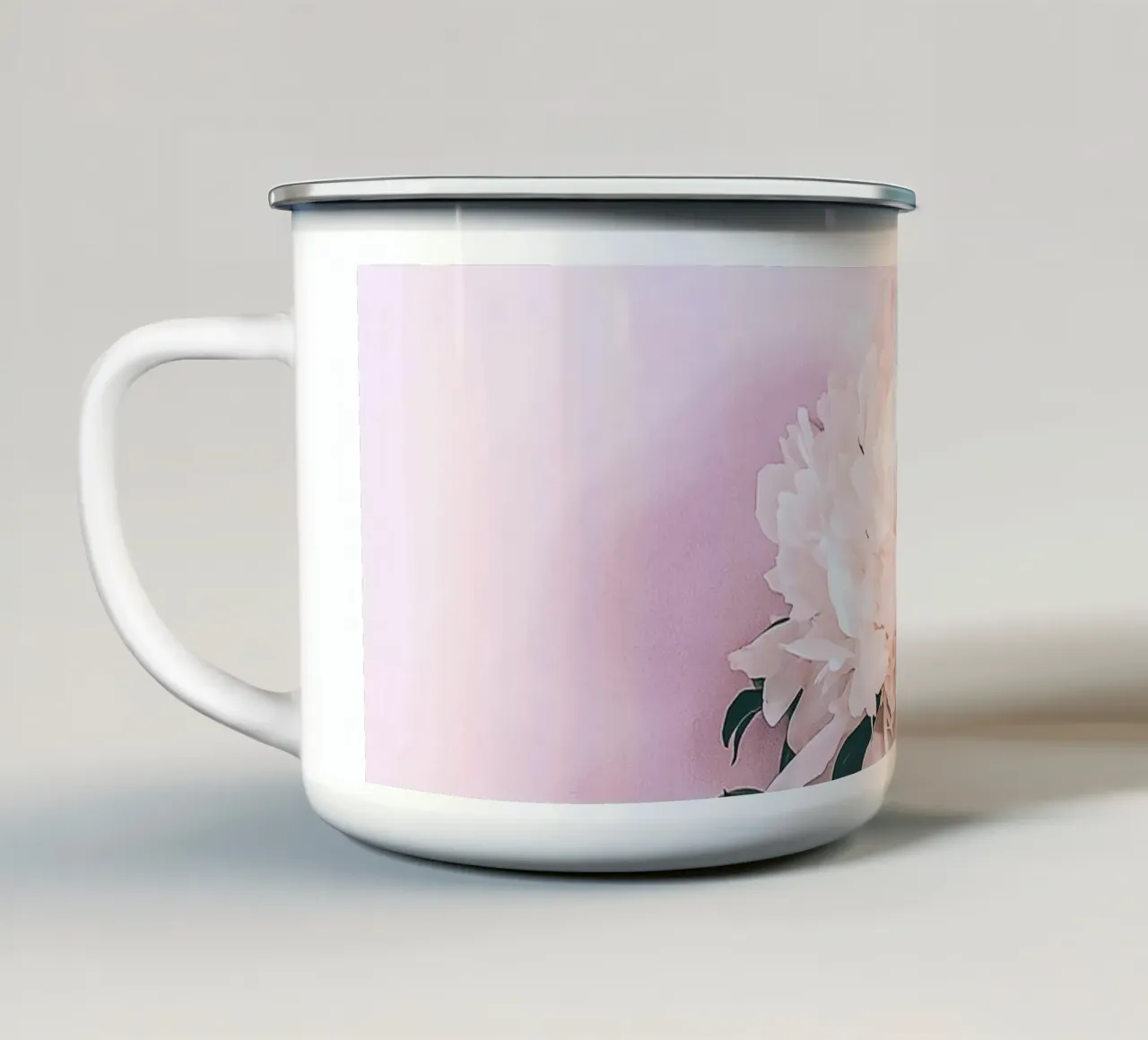 Peony on pink - minimalist floral art enamel mug by Whole©