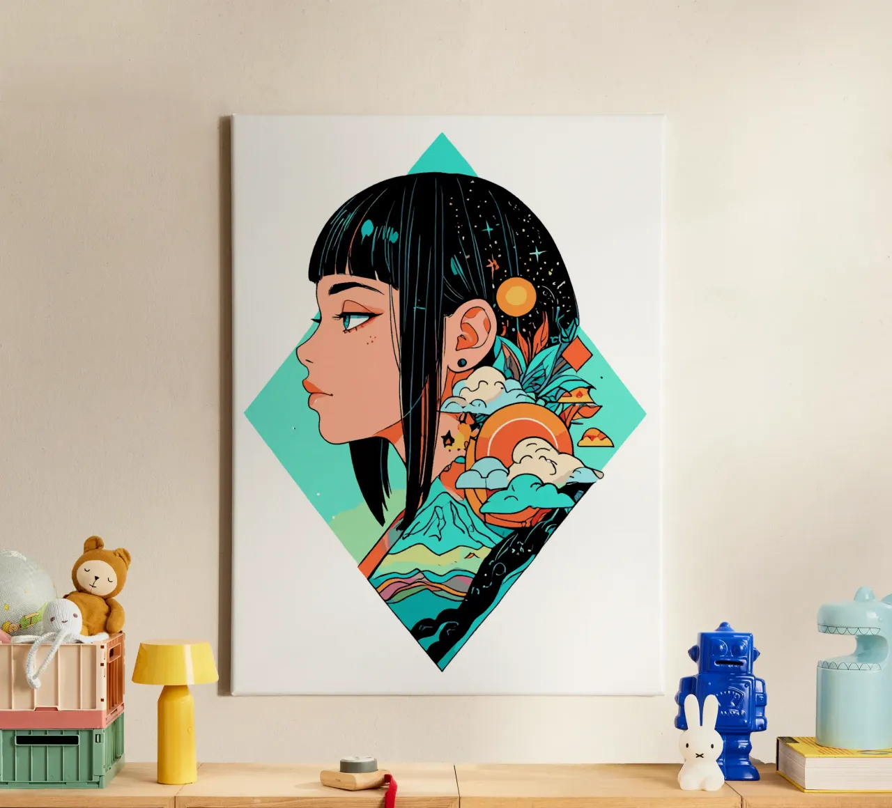 Ragazza geometrica tela con Cornice a cassetta da artdesign1985