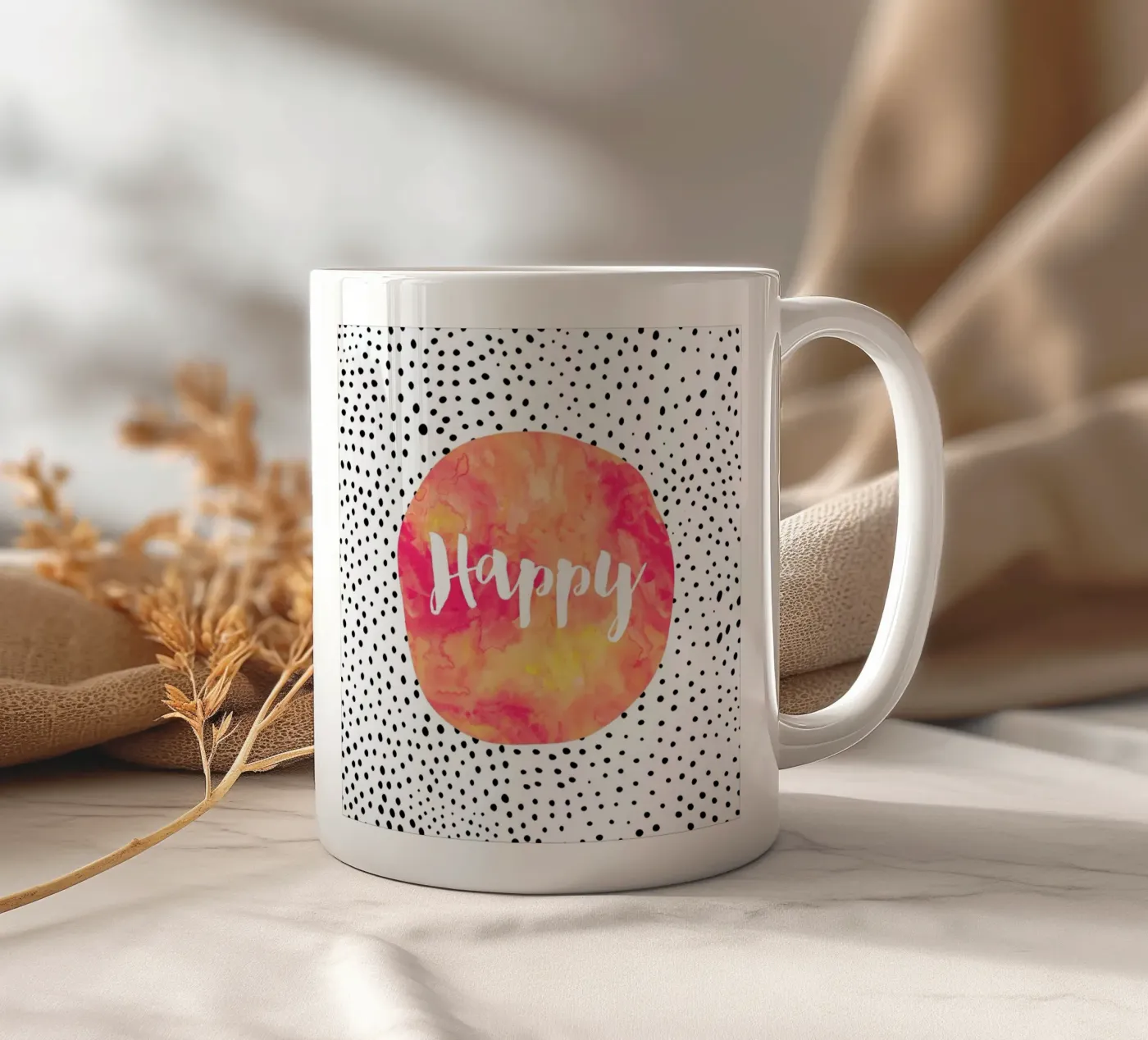 Happy ceramic mug by Elisabeth Fredriksson