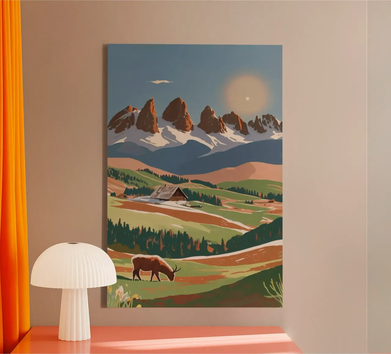 Three battlements with grazing cattle | Work 2 canvas by AlbertKlee