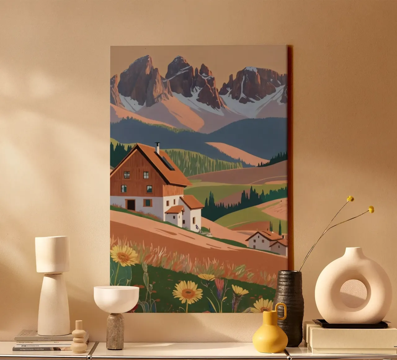 Three battlements with flowering meadows | Work 3 canvas with Floater frame by AlbertKlee