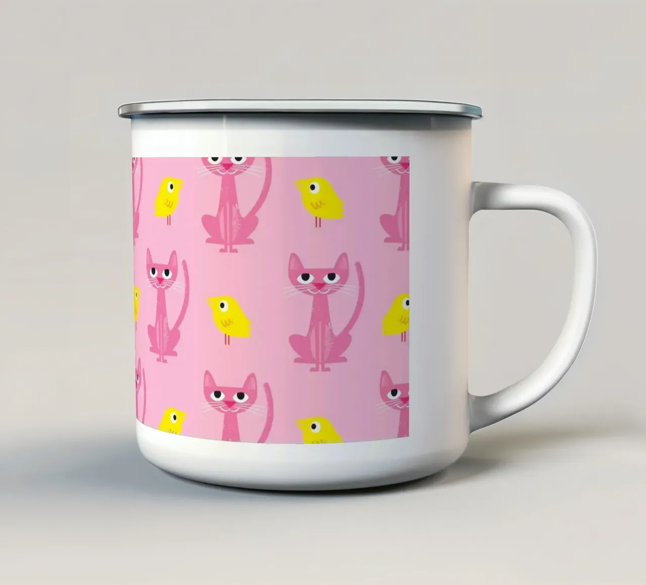 Gatto e uccello 01 tazza in smalto da Looks n Brains