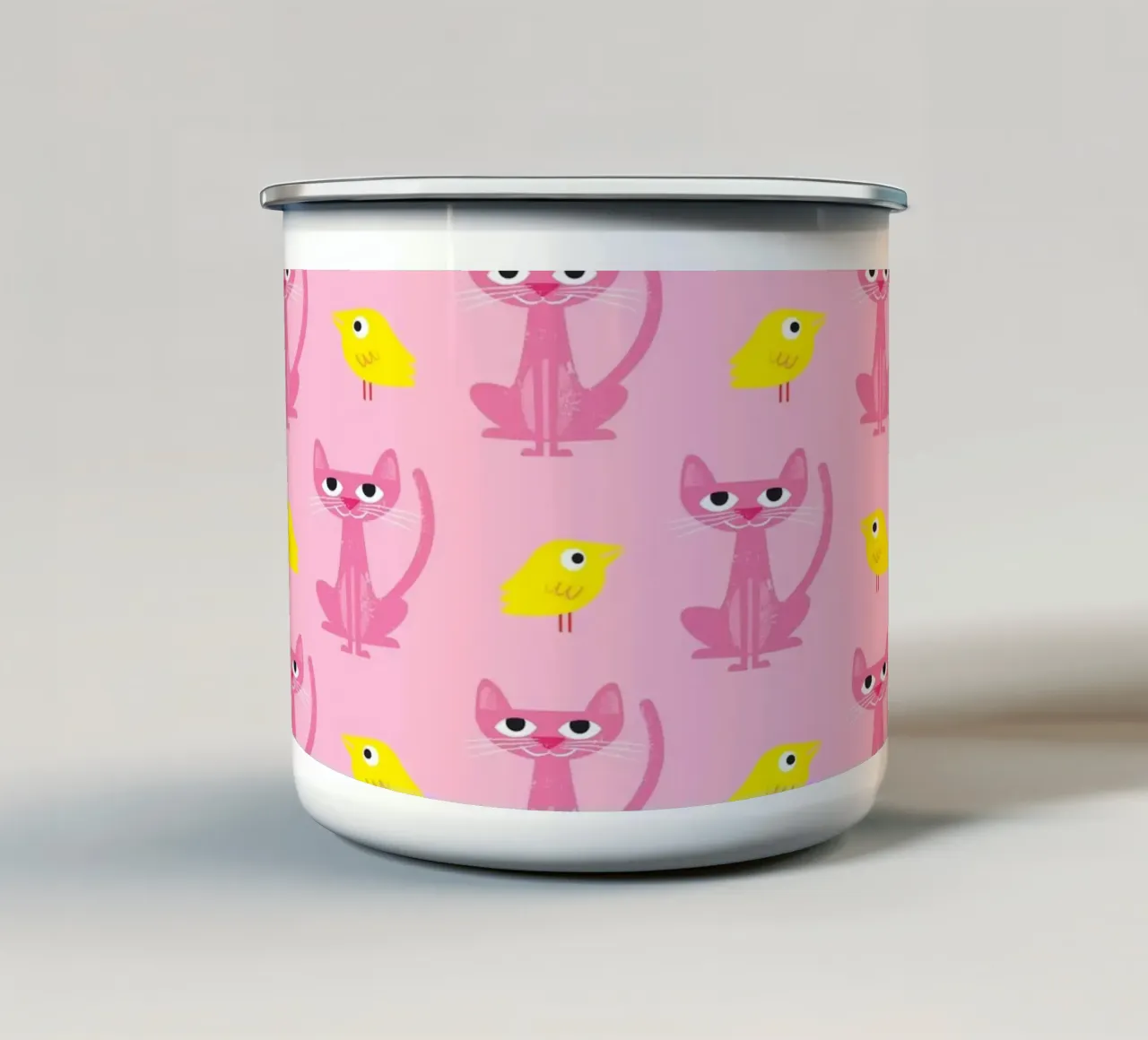 Gatto e uccello 01 tazza in smalto da Looks n Brains
