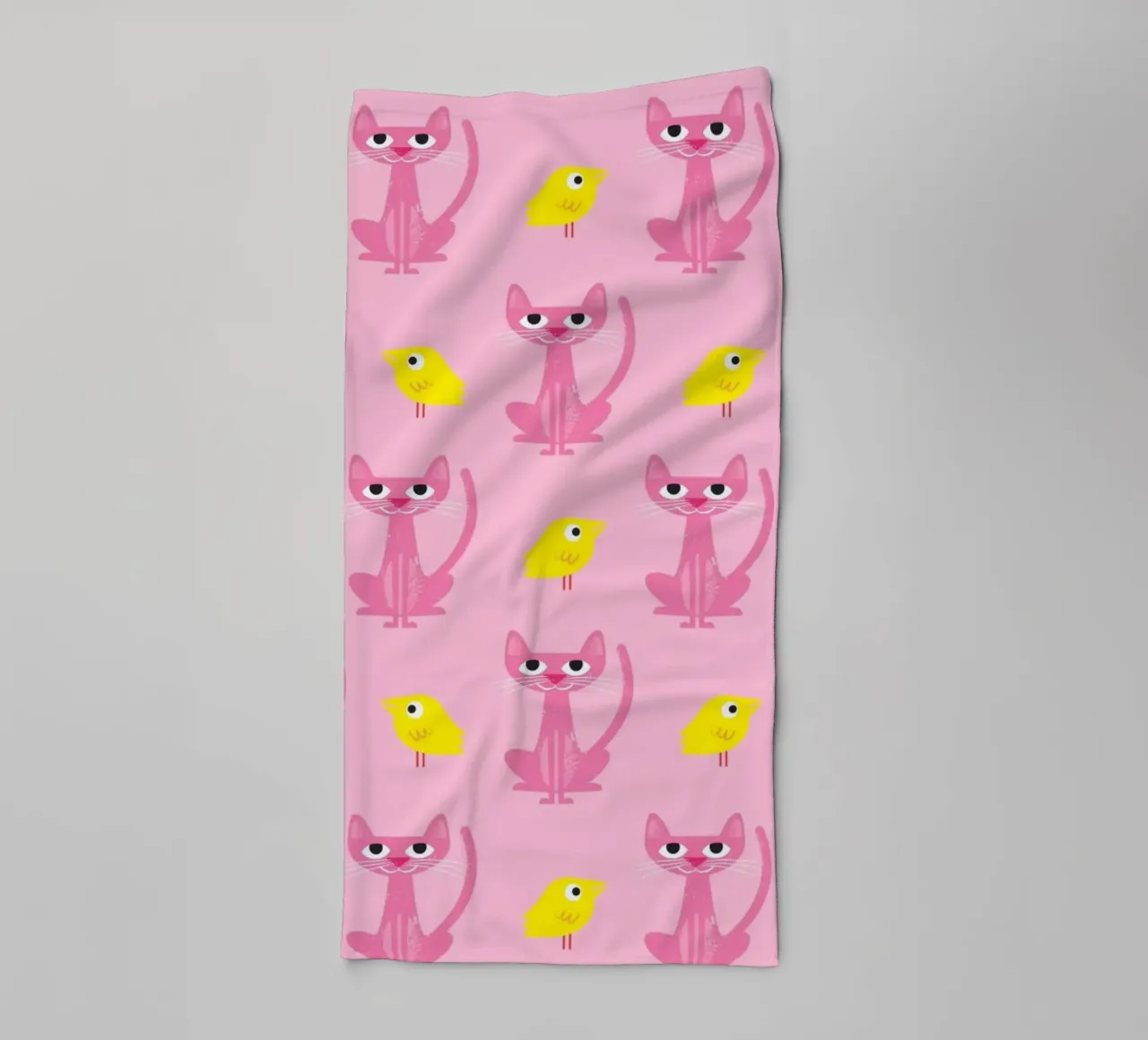 Cat and bird 01 towel by Looks n Brains