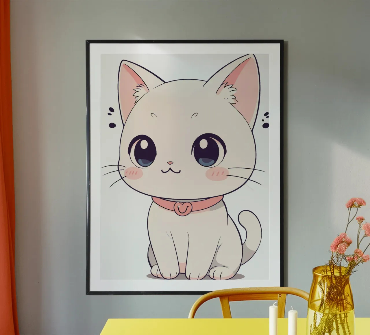 Gatto carino poster con telaio in alluminio da artdesign1985