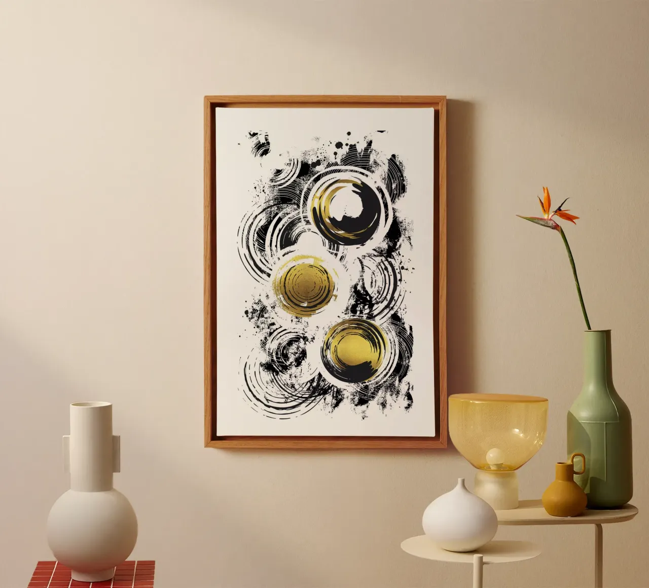 ABSTRACT KUNST Racecirkels canvas met Baklijst van Melanie Viola