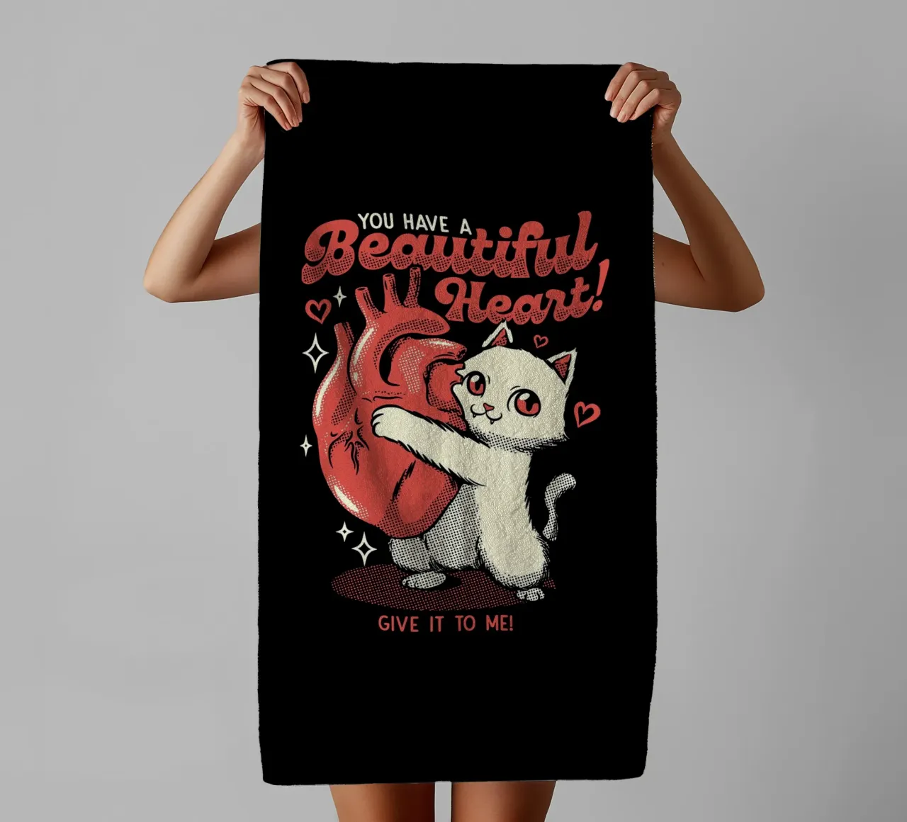 You Have a Beautiful Heart Cat towel by Tobe Fonseca