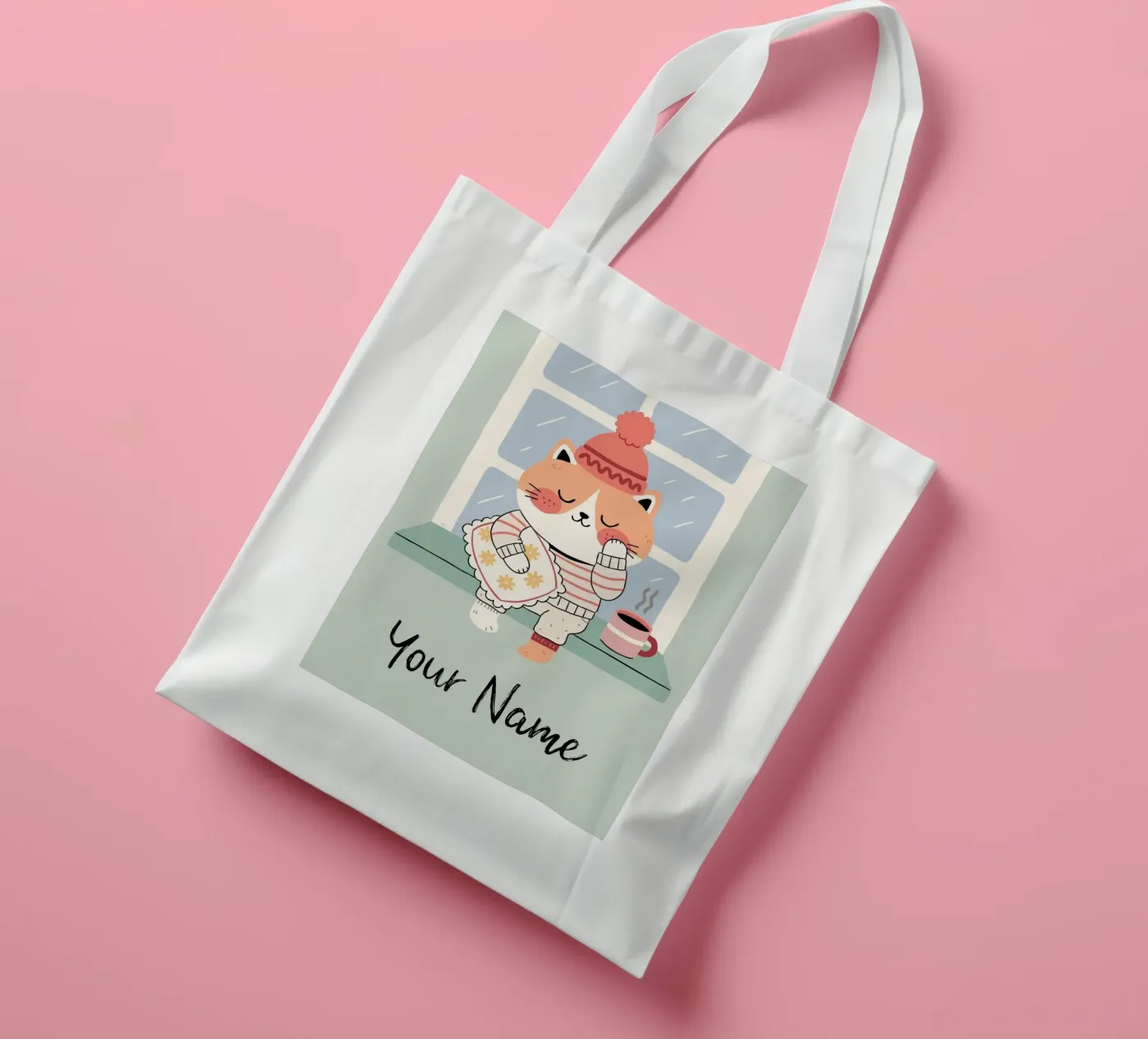 Sleepy Cat with Coffee - Cute Personalisable Pyjama Pet Gift borsa in juta da mw-art