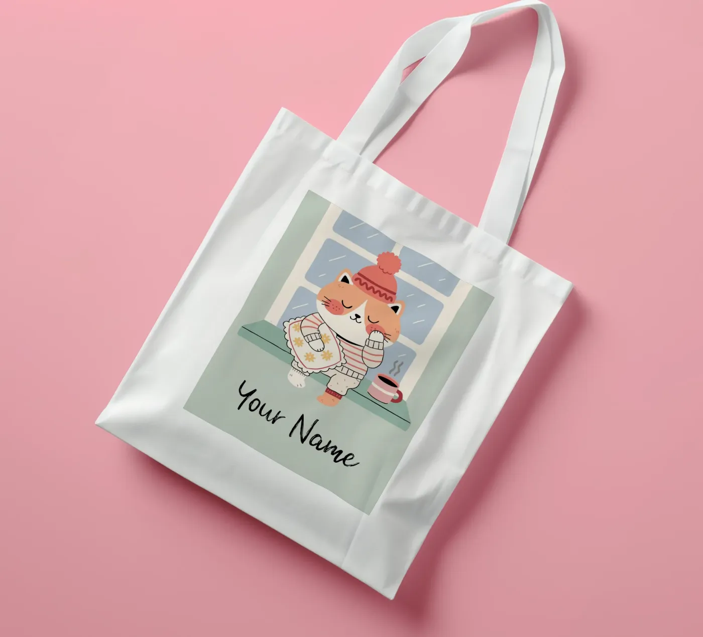 Sleepy Cat with Coffee - Cute Personalisable Pyjama Pet Gift borsa in juta da mw-art