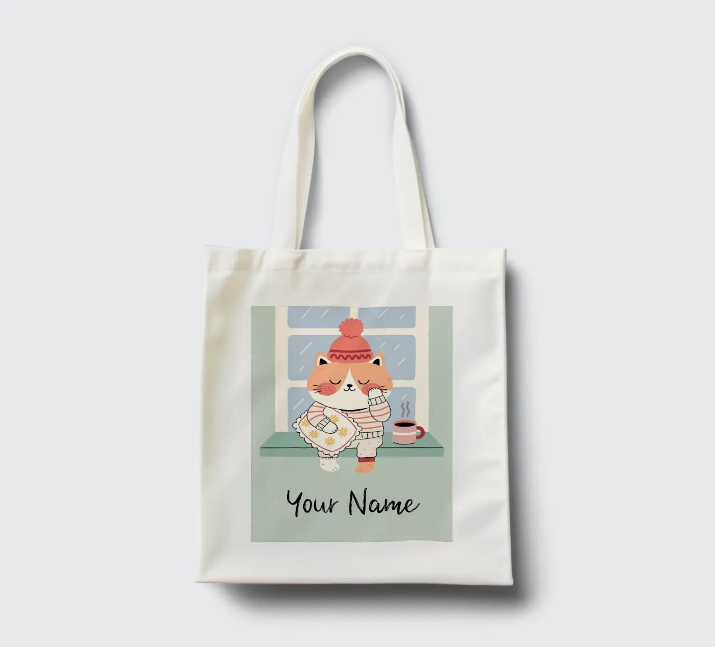 Sleepy Cat with Coffee - Cute Personalisable Pyjama Pet Gift borsa in juta da mw-art