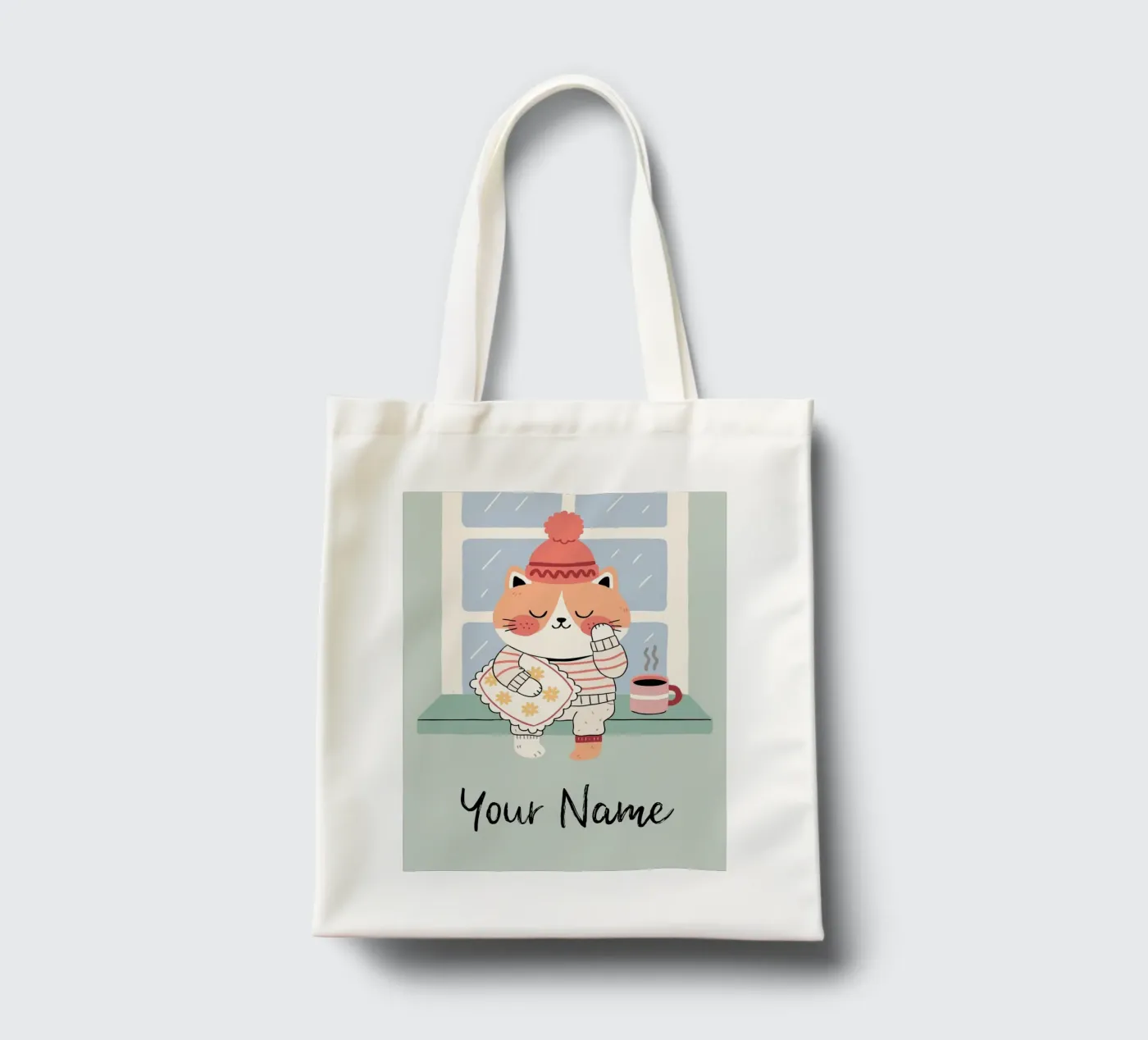 Sleepy Cat with Coffee - Cute Personalisable Pyjama Pet Gift borsa in juta da mw-art